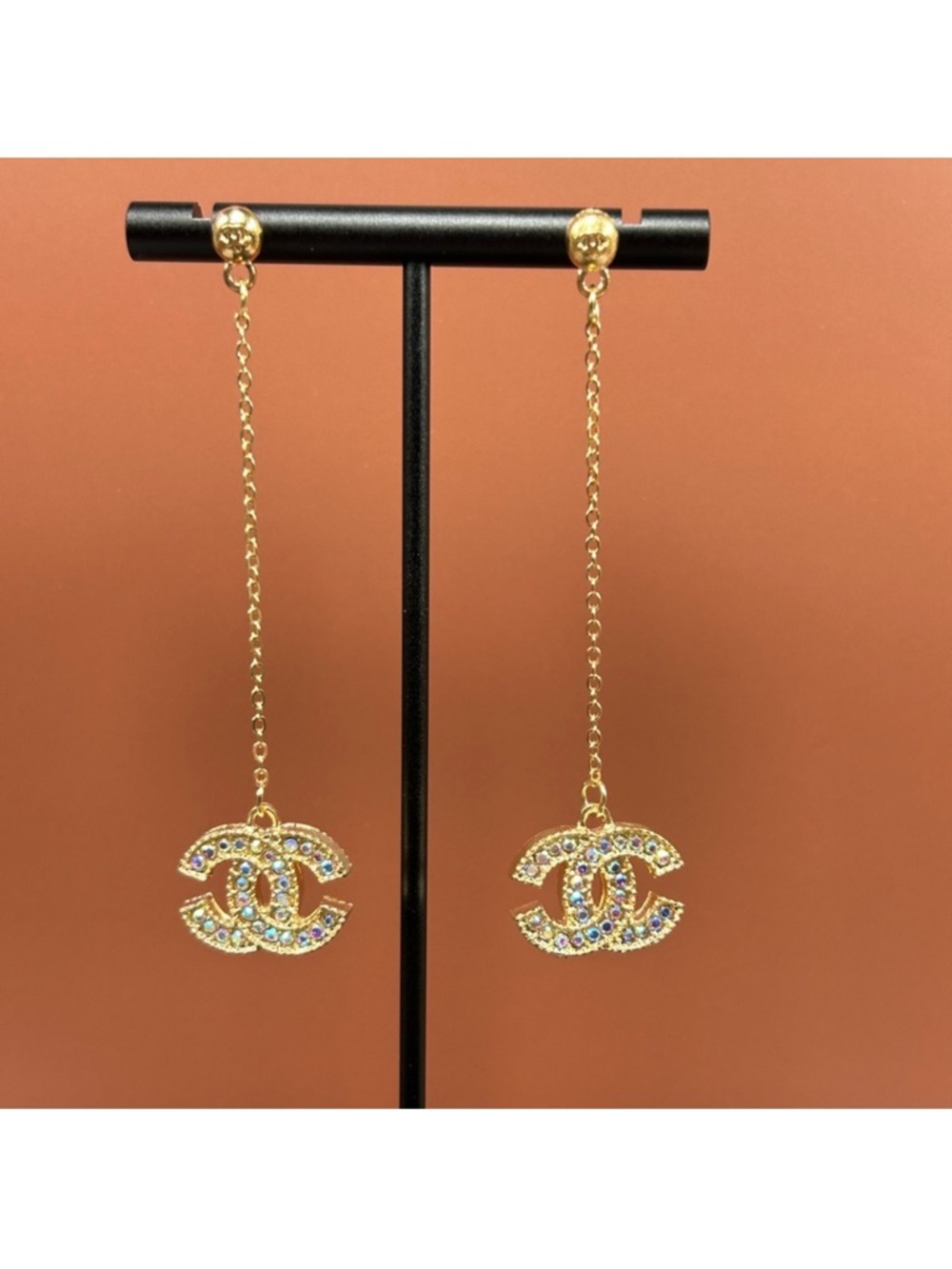 Gold & Iridescent Stone Drop Earrings